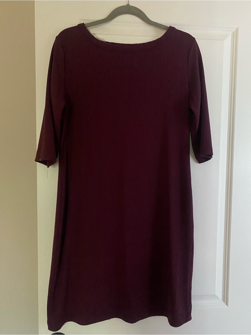 Ribbed T-Shirt Dress in Deep Burgundy